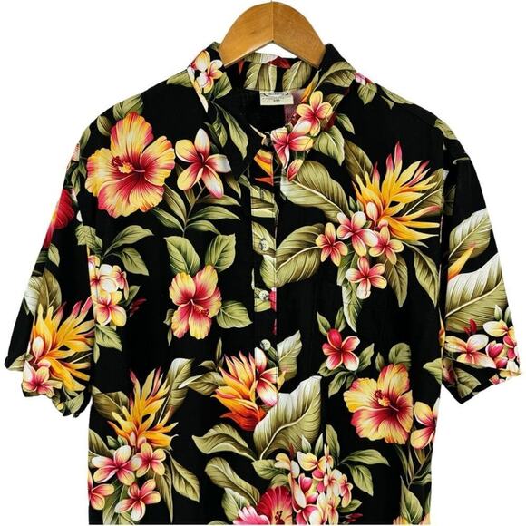 Go Barefoot Hawaiian Shirt Made In USA Black Floral Print Single Stitch Size 3XL - Picture 6 of 15